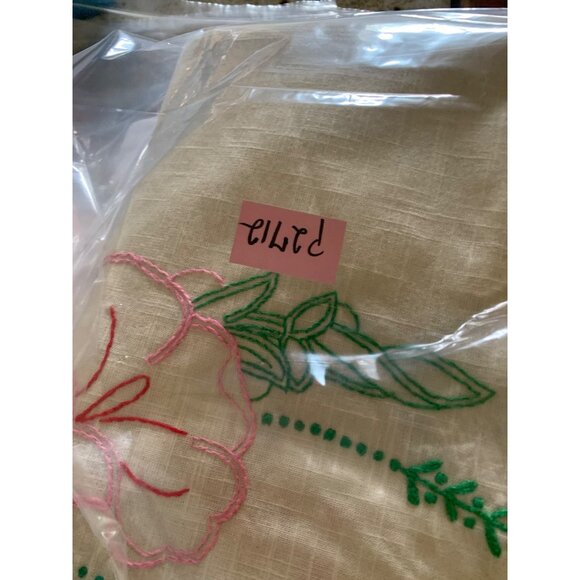 Vintage Floral Embroidered Round Tablecloth - 68" Diameter - Cotton & Linen Blen - Picture 9 of 9